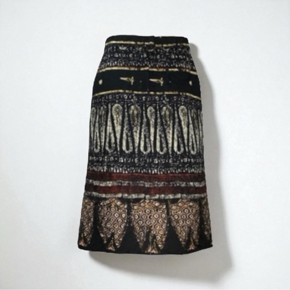 Patricia Rhodes Black Wool Silk Blend Ethnic Print Skirt 6 - Picture 1 of 12